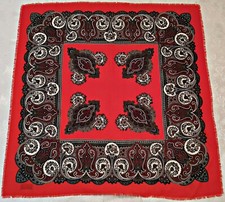 SCIARPA QUADRATA 46" VINTAGE AUTENTICA MANOLO BORROMEO PAISLEY ROSSA LANA FINE
