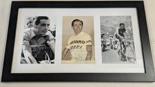 Cartolina Fausto Coppi incorniciata autografo firmata a mano Giro d'Italia ciclismo
