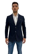 Giacca uomo blu slim fit in cotone canvas, made in Italy, sconto 70%.