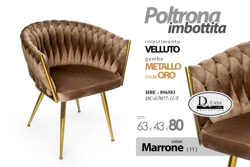 Poltrona tortora sedia velluto - tortora,