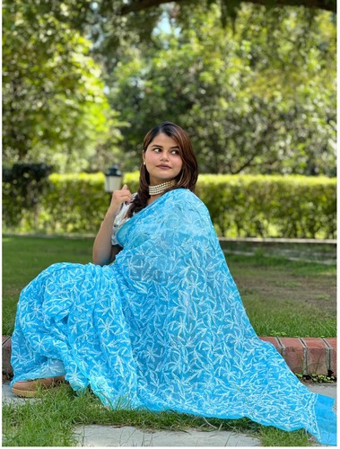 Chikankari saree georgette - chikankari,