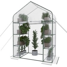 Serra da giardino per orto 8 ripiani in metallo telaio a casetta 143x74x195 cm