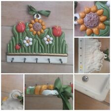 Vintage Appendichiavi Ganci Strofinacci Ceramica Fiori Girasole THUN difetti