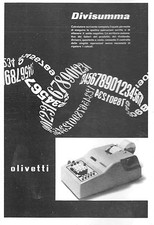 PUBBLICITA' 1953 OLIVETTI DESIGN CALCOLATRICE DIVISUMMA NUMERI OPERAZIONI IVREA