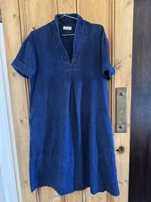 Abito midi TOAST giapponese da lavoro ispirato indaco denim smocked UK 8/10/12