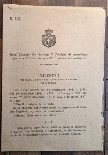 Italia 1898 regio decreto - 1898, x