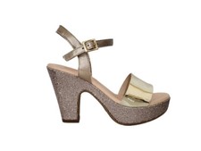 SCARPE SANDALI DONNA ELISA CONTE PELLE BEIGE PLATINO TACCO PLATEAU NUMERO 35 36