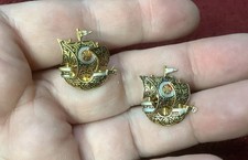 Gemelli uomo vintage tono oro damascato barca a vela galeone spagnolo ottimi