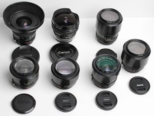 Canon FD Set Obiettivo Vintage Confezione 7x Cine Converting 15, 20, 24, 35, 50, 85, 100