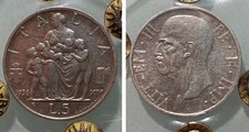 Italia 5 lire, 1936  ARGENTO  KM 79  -  PERIZIATA