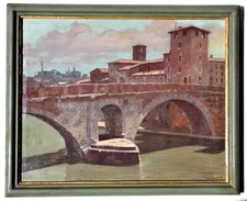 Anton Konrad Schmidt (1887-1974), dipinto ad olio firmato, "Isola Tiberina a Roma"