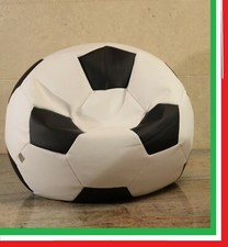 Pouff  pouf poltrona sacco pallone calcio ecopelle(PIENO)bianco nero