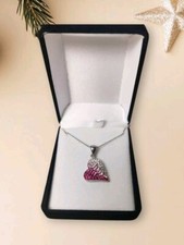 Collana Argento 925 Silver Ciondolo Cuore Zirconi Rosa Punto Luce Donna