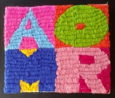 QUADRO RICAMO A MANO CONTELAIO TITOLO DELL'OPERA"OMAGGIO A BOETTI"4 LETTERE AMOR