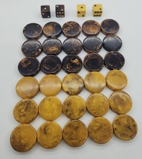 Backgammon vintage in bachelite 30 cioccolato e butterscotch vortice 1,2" x 0,3" 7 g con dadi