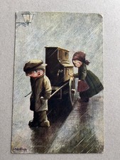 m) Cartolina bambini Bertiglia organetto