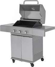 Barbecue a Gas Con 3 Bruciatori, Acciaio/Acciaio Inox, 9 Kw, Tavolini Laterali, 
