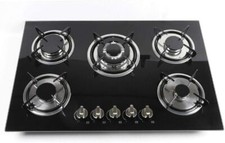 Piano di cottura a gas 5 fuochi in vetro temperato nero 77x51 cm
