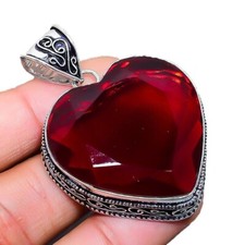 Ciondolo Granato Rosso Gemma Fatto a Mano Argento Sterling 925 Gioielli Taglio Cuore