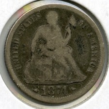 1874 Dime In Argento Liberty