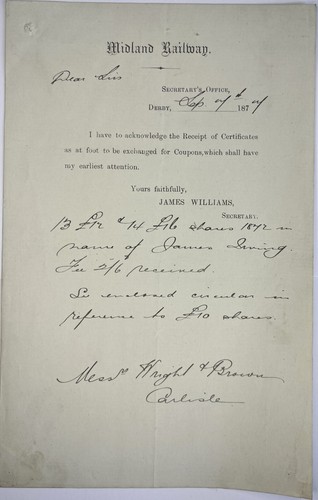 1877 midland railway letter - midland,