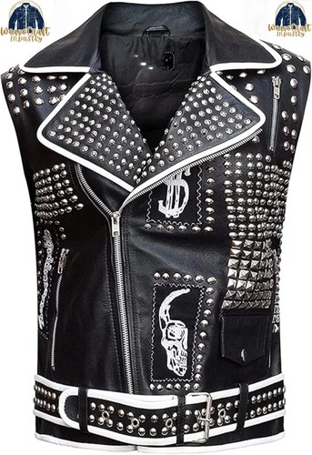 Men black leather - leather, studded