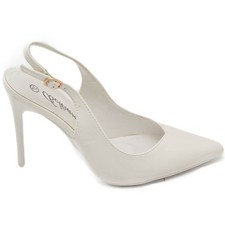 Scarpe decollete slingback donna elegante punta in vernice lucida bianco tacco 1