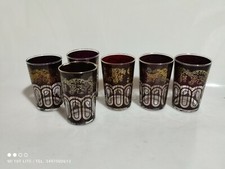 set 6 bicchieri tazze cristallo marocchino da tè decorazione viola e oro