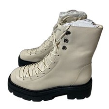 AREZZO Harper Mid-Calf Leather Combat Boots - Size EU39 US8.5 - Off-White