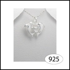 Ciondolo Da Donna Delfini e Cuore Con Zirconi Per Gioiello In PURO ARGENTO 925