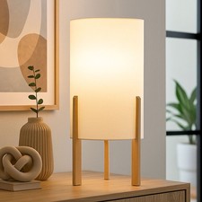 Lampada Wood da Tavolo Lettura Tessuto Beige Letto Natura H 40 CM