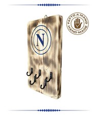 APPENDICHIAVI IN LEGNO REALIZZATO A MANO CON DISEGNO LOGO SSC NAPOLI 11x19cm
