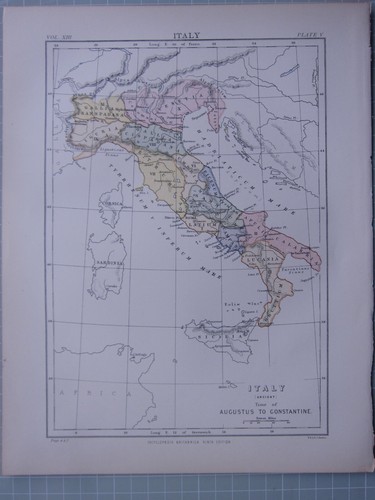 1875 antica mappa italia - antica, epoca