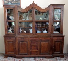 VETRINA CREDENZA NOCE MASSELLO ANTICO BUFFET MOBILE GRANDE TUTTO LEGNO ARTIGIANO