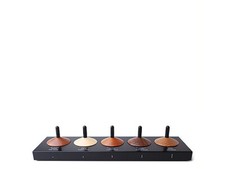 Naef Holzkreiselset - 5 Holzkreisel aus edlen Hölzer auf schwarzem Sockel - NEU