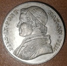 STATO PONTIFICIO - PAPA PIO IX - 5 LIRE 1870 ANNO XXV - RICONIO - OTTIMA QUALITÀ