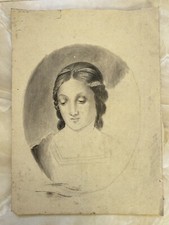 Riproduzione Di Viso Di Madonna Di Raffaello Disegno A Matita D’epoca