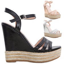 Scarpe donna sandali zeppe ecopelle effetto metallizzato tacchi zatteroni KA-50