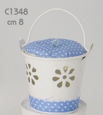 STOCK 12 PEZZI Cesto Secchiello in latta Celeste portaconfetti porta con 06JZ