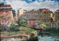 MASANIELLO LUSCHI - IL PONTINO LIVORNO - OLIO SU TELA 50X70 