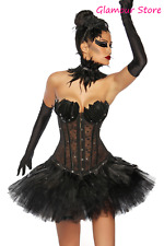 Sexy CORSETTO cigno nero STRASS PIUME taglie S,M,L,XL(40,42,44,46)+COLLARE+TANGA