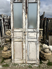 Porta antica bianca in legno doppia anta con vetro a rombi - 005