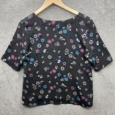 Top Brora donna UK 10 grigio floreale 100% seta manica corta testurizzato girocollo