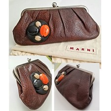 Borsa pochette MARNI in pelle marrone 100% autentica vintage,