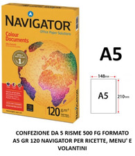 5 RISME DA 500 FG. CADAUNA F.TO A5 14,85X21 CM 120 GR NAVIGATOR