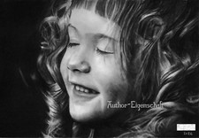 RITRATTO VOLTO BAMBINA CON RICCIOLI disegno originale carbone 24x33 cm