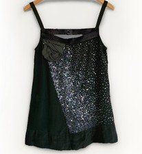 AB Soul Y2K Cami Top italiano chiffon paillettes pelle senza schienale nero taglia M