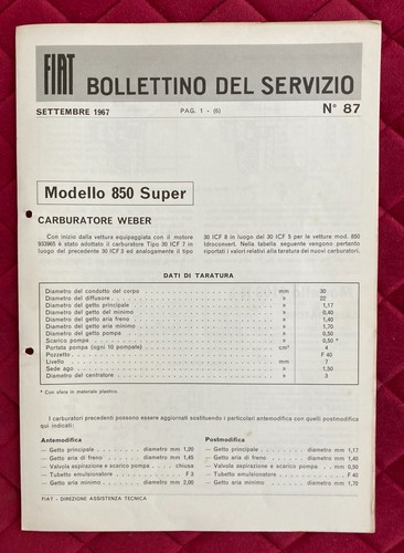 Fiat bollettino del - fiat, servizio