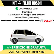 KIT BOSCH 4 Filtri tagliando per FIAT Idea 1.3 D Multijet 51 kw Diesel 2004-2007