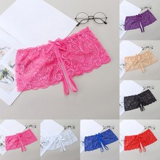 Sexy Donna Pizzo Trasparente Aperto Cavallo Boxer Slip Mutandine Lingerie Intimo